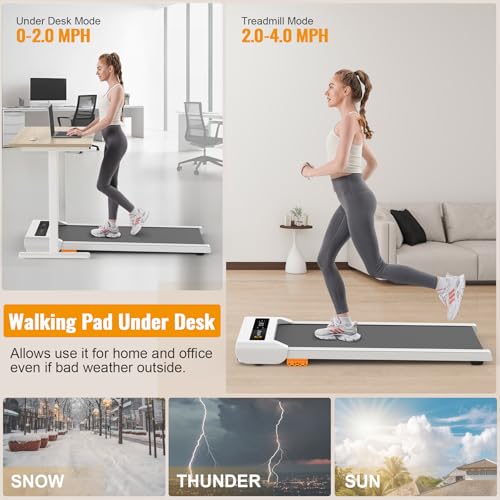 Walking Pad, 2.5HP Under Desk Treadmill for Home Office, 300 Lbs Capacity Portable Treadmill with Remote Control & LED Display
