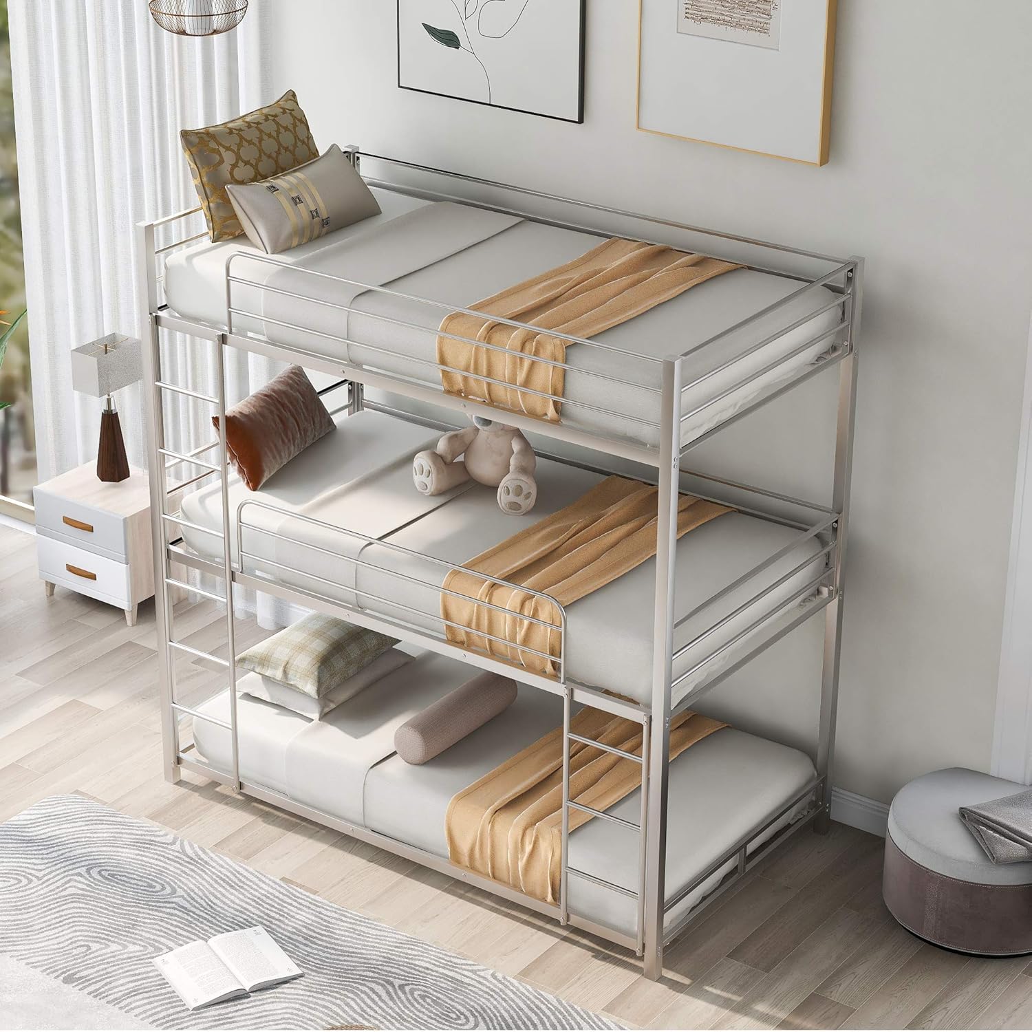 COODENKEY Twin Over Full Bunk Bed with Safety Guardrails & Ladder,Can be Separated,No Box Spring Needed, Perfect for Kids Bedroom, 78.7×55.9×62.3