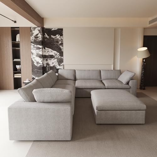 160.6" Cloud Couch Modular Sectional Sofa for Livingroom,Oversized Convertible Sofa with Storage Ottomans,6 Seat Wide Couches
