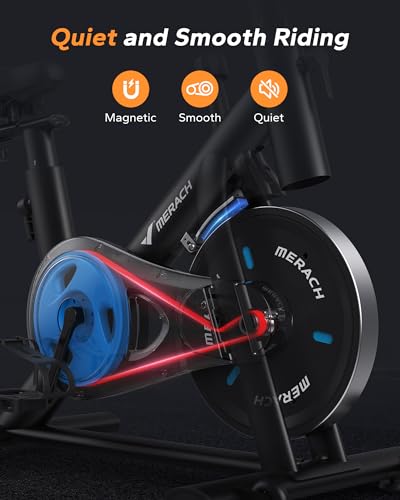 MERACH Exercise Bike, Brake Pad Stationary Bike with Exclusive App, Low Noise Indoor Cycling Bike with 300lbs Weight Capacity