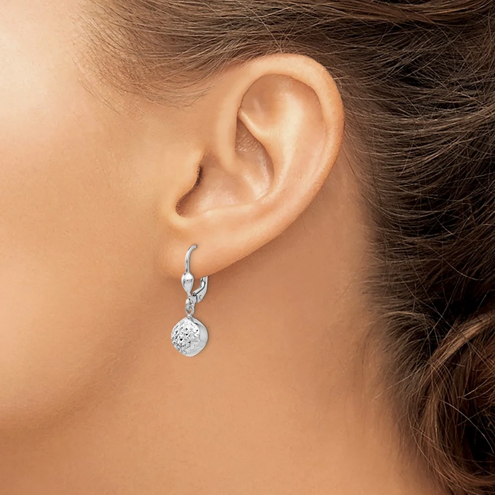 Primal Gold 14 Karat White Gold Diamond-cut Dangle Leverback Earrings