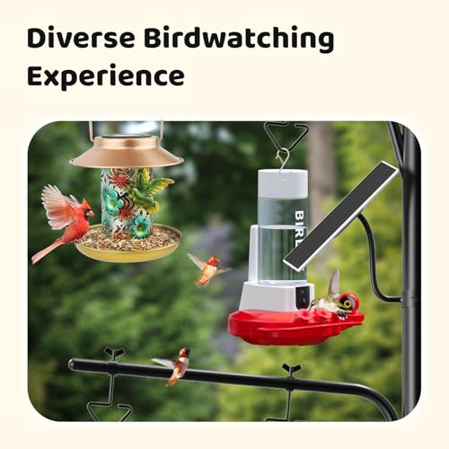 NETVUE by Birdfy Bird Feeder Pole with Effective Squirrel Baffle, 108 Inch Rust-Proof Pole Kit, 8 Adjustable Hooks for Outdoor Wild Bird Feeder, Bath