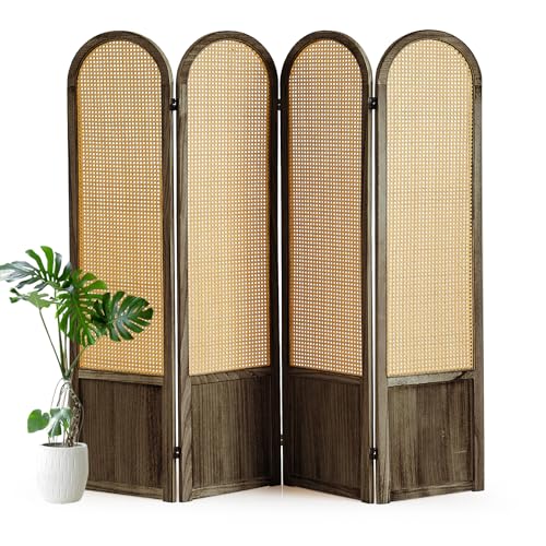 5.9 Ft Tall Hand-Woven Rattan Room Divider 3 Panels, Wood Room Divider Panel, Folding Screen Divider Wall, Wall Divider for Room Separation