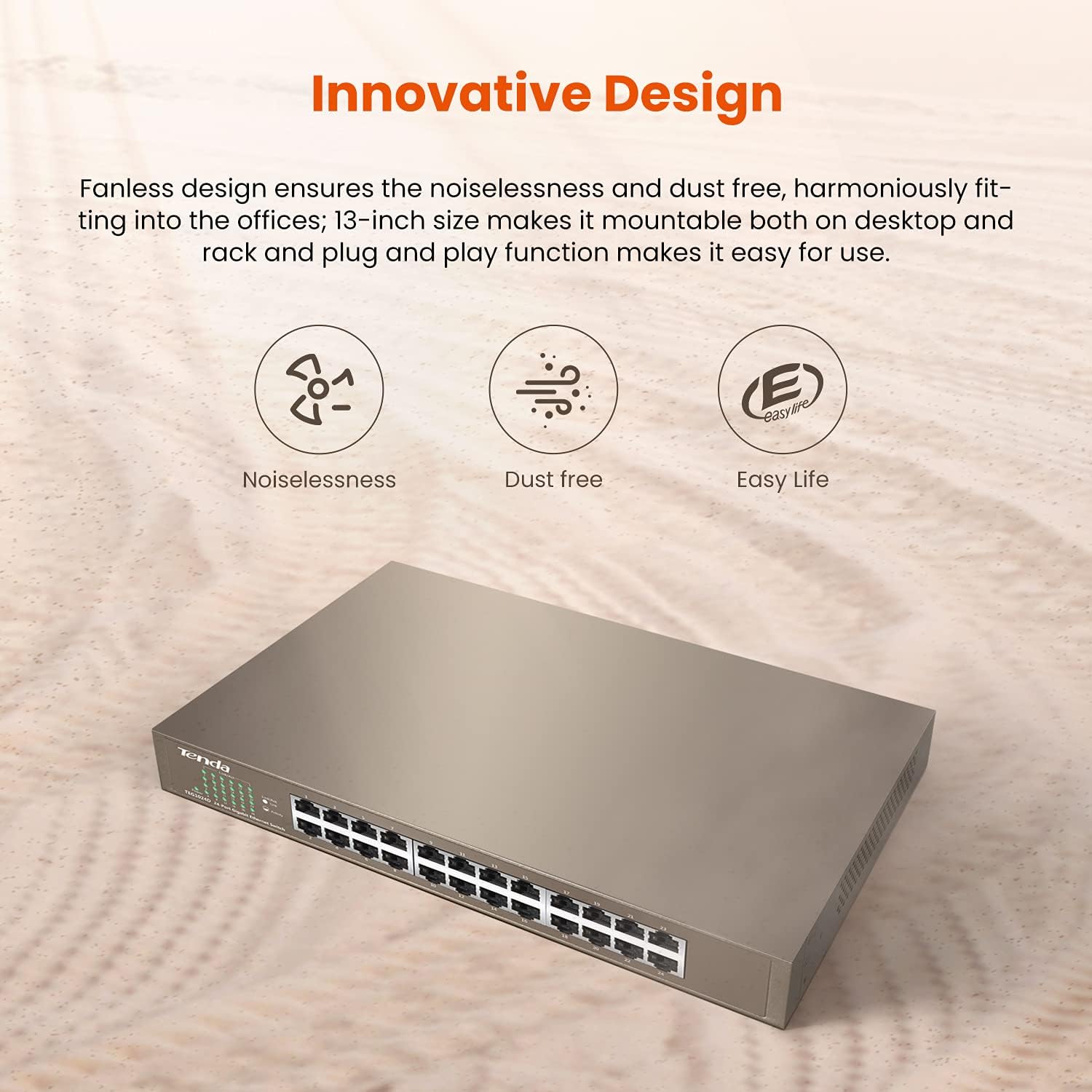 Tenda 24 Port 10/100/1000Mbps Gigabit Unmanaged Ethernet Switch (TEG1024D) | Desktop Network Splitter | Sturdy Metal | Fanless | Plug & Play |