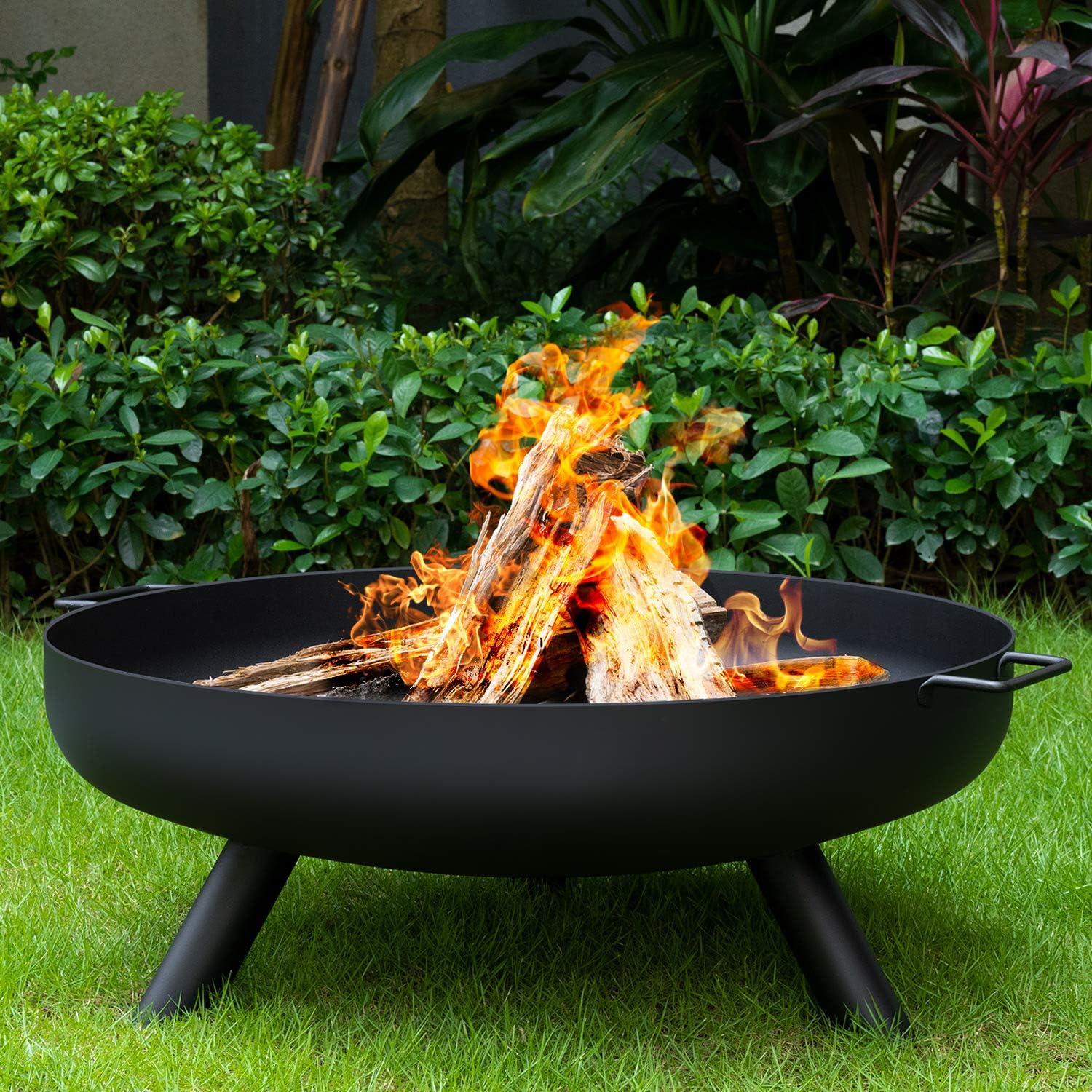 AMAGABELI GARDEN & HOME Fire Pit Outdoor Wood Burning Portable Folding 22in Firepit Firebowl Fireplace Poker Spark Screen Retardant Mesh Lid Deep