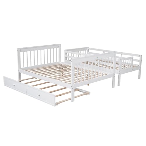 Ball & Cast Full Over Full Bunk Bed with Twin Size Trundle and Built in 4 Drawer,Wood Bunkbed w/Storage Ladder & Slat Support