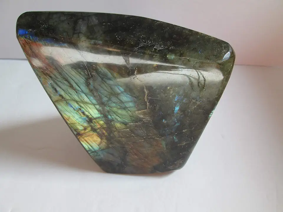 Natural Labradorite Healing Crystal Quartz Gemstone Specimen Polished Irregular Shape Free Form Standing, for Healing Reiki Decoration, 5" H.