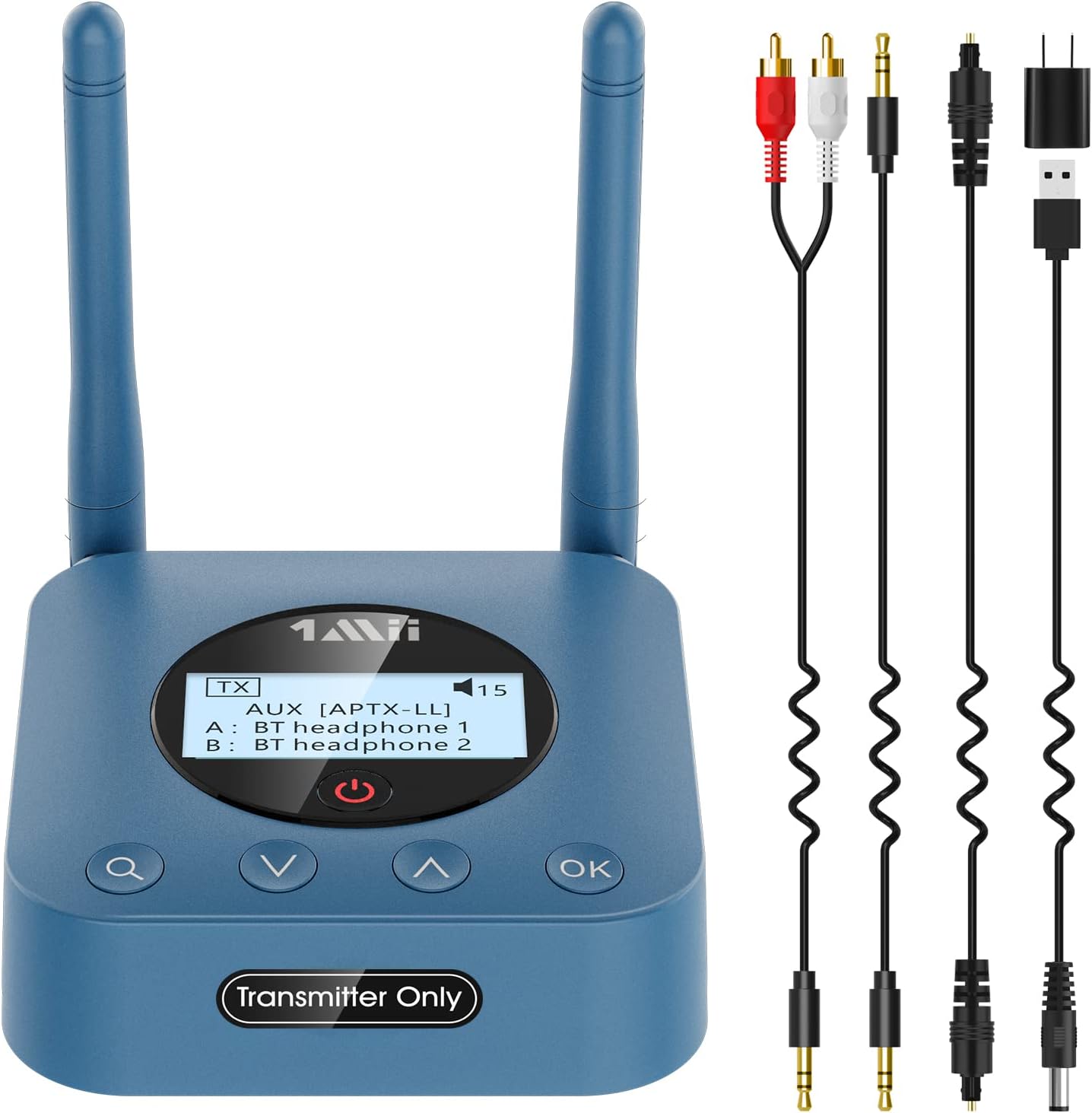 1Mii B06TX+ Long Range Bluetooth 5.0 Transmitter for TV /PC/Projector to 2 Wireless Headphones/Speakers