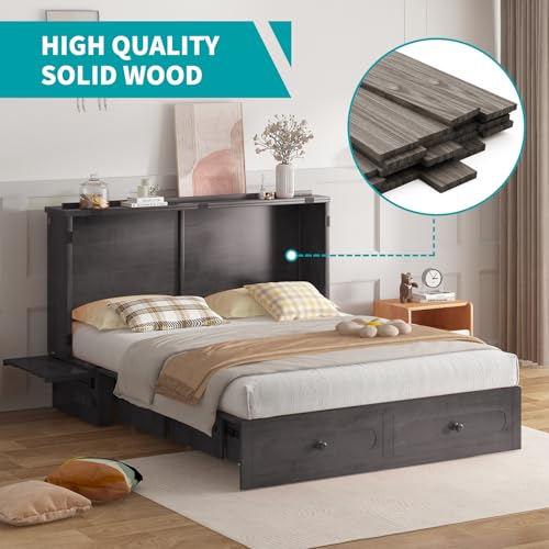 BALUS Murphy Cabinet Bed, Queen Cabinet Chest Bed with USB Charging Station, Tri-Fold Mattress