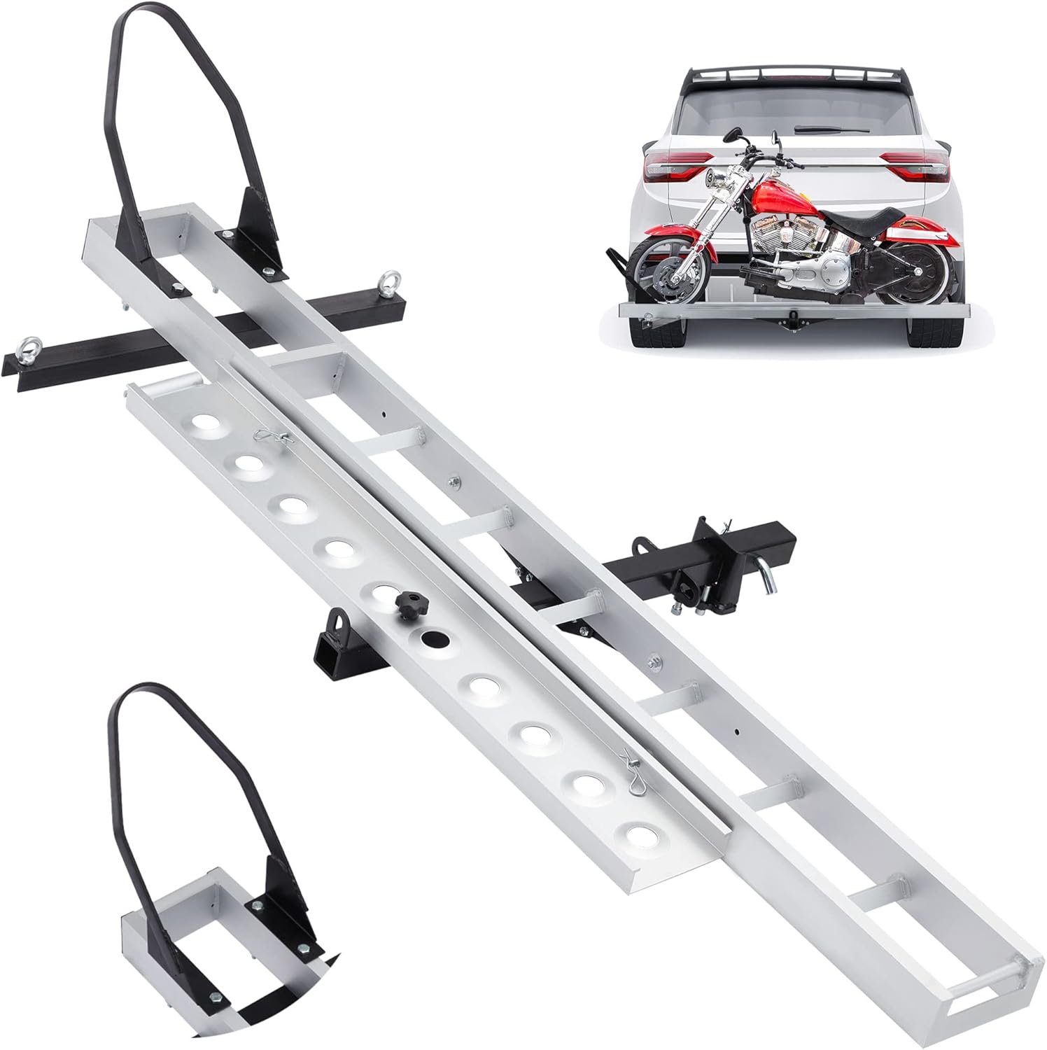 400LBS Aluminum Motorcycle Carrier, Heavy Duty Hitch-Mounted Dirt Bike Rack, Anti-Tilt Locking Device