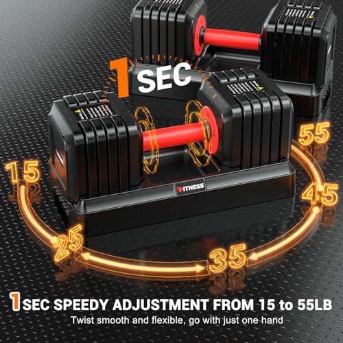 Adjustable Dumbbells Set of 2, 1-Sec Adjustable Weights Dumbbells Set, 5 in 1 Free Dumbbell with Anti-Slip Texture Handle