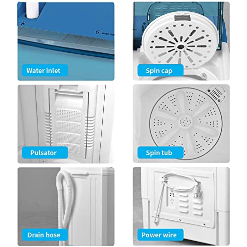 Portable Washing Machine 26lbs Capacity, Mini Twin Tub Washer Compact Laundry Machine with Built-in Drain Pump