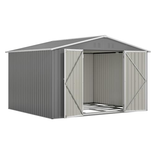 4×8 FT Outdoor Metal Storage Shed,Heavy-Duty Lean to Storage Shed with Floor Base,Garden Tool Metal Storage House W/Lockable Door and 2 Air Vents