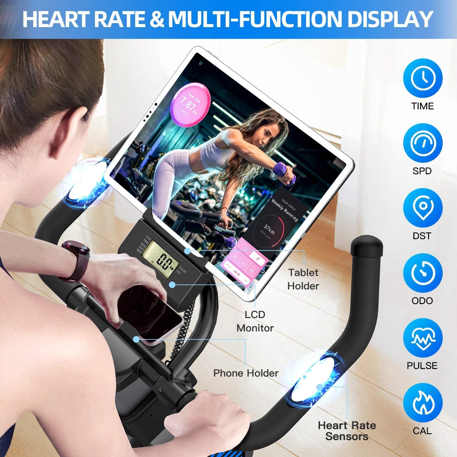 LABGREY Exercise Bike Indoor Cycling Bike Stationary Cycle Bike with Heart Rate Sensor & Comfortable Seat Cushion