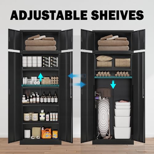 Metal Storage Cabinet, 72" H x 36" W x 18" D Locking Cabinet with Adjustable Shelves, Steel Storage Cabinets for Garage, Home, Office, Pantry (White)