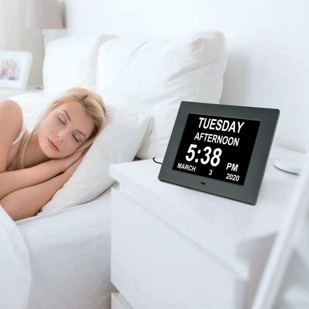 [Newest Version] Digital Calendar Day Alarm Clock with 8 Alarm Reminders,AM/PM Function