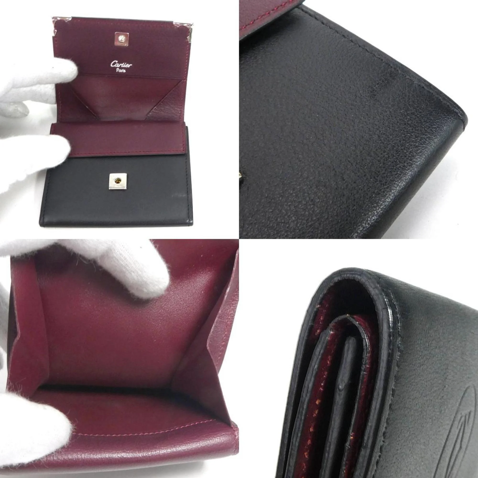 Pre-Owned Cartier CARTIER coin case leather black silver unisex e55951a (Good)