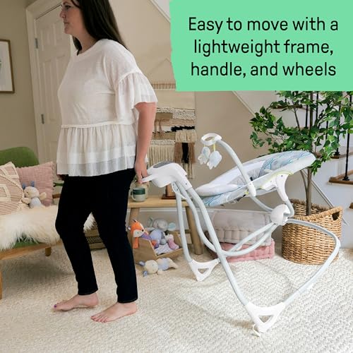 Ingenuity SimpleComfort Lightweight Compact 6-Speed Multi-Direction Baby Swing, Vibrations & Nature Sounds, 0-9 Months 6-20 lbs (Pink Cassidy)
