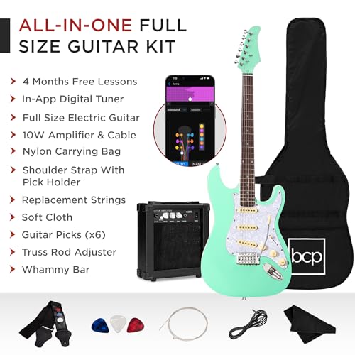 Best Choice Products 39in Full Size Beginner Electric Guitar Starter Kit w/Case, Strap, 10W Amp, Strings, Pick, Tremolo Bar - Sunburst