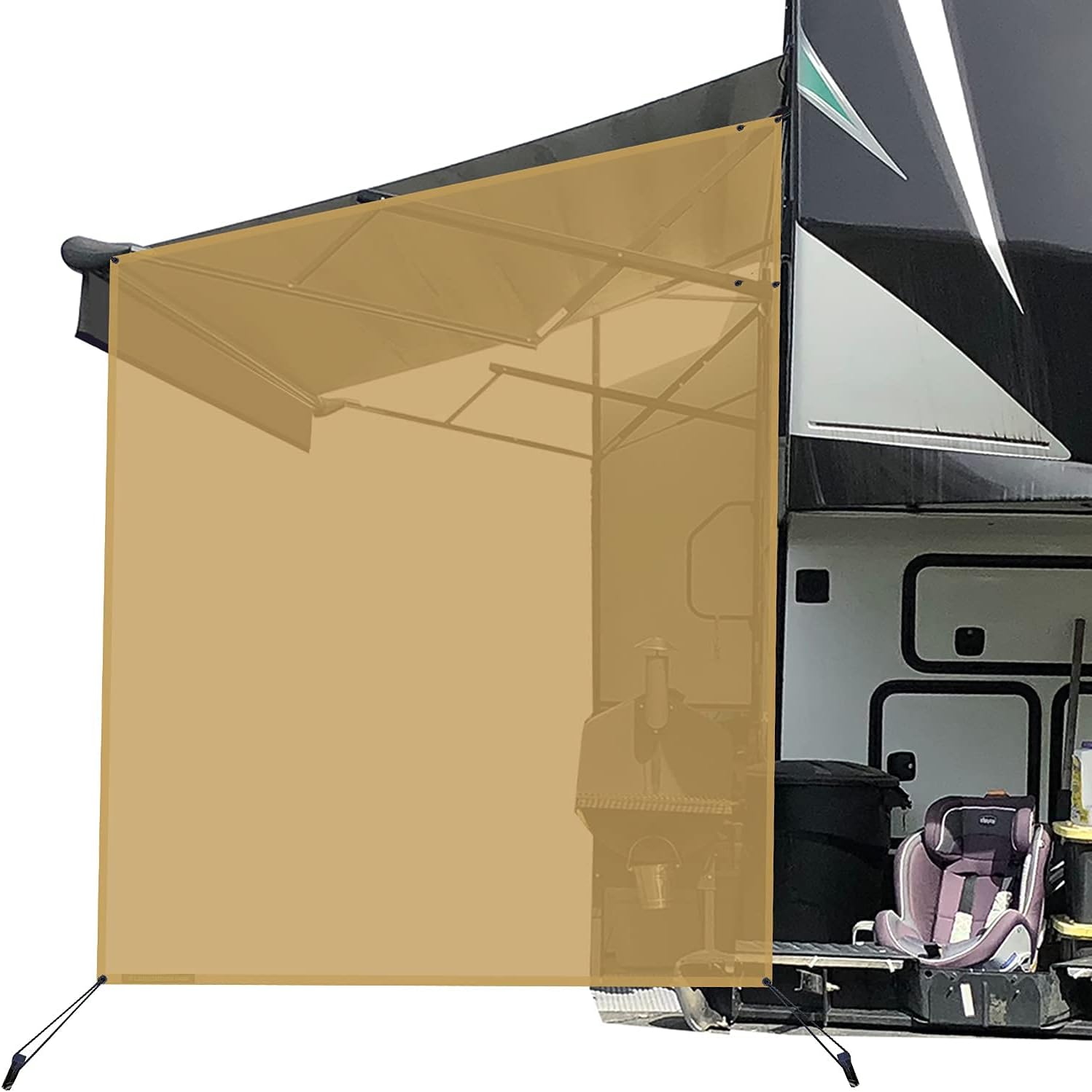 leaveshade RV Awning Side Sun Shade Screen (9'X7' Beige Mesh) Camper Sunshade Complete Kits Motorhome Trailer UV Blocker - 3 Years Lasting