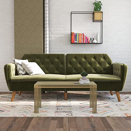 Novogratz Tallulah Memory Foam Futon, Convertible Couch, Camel Faux Leather