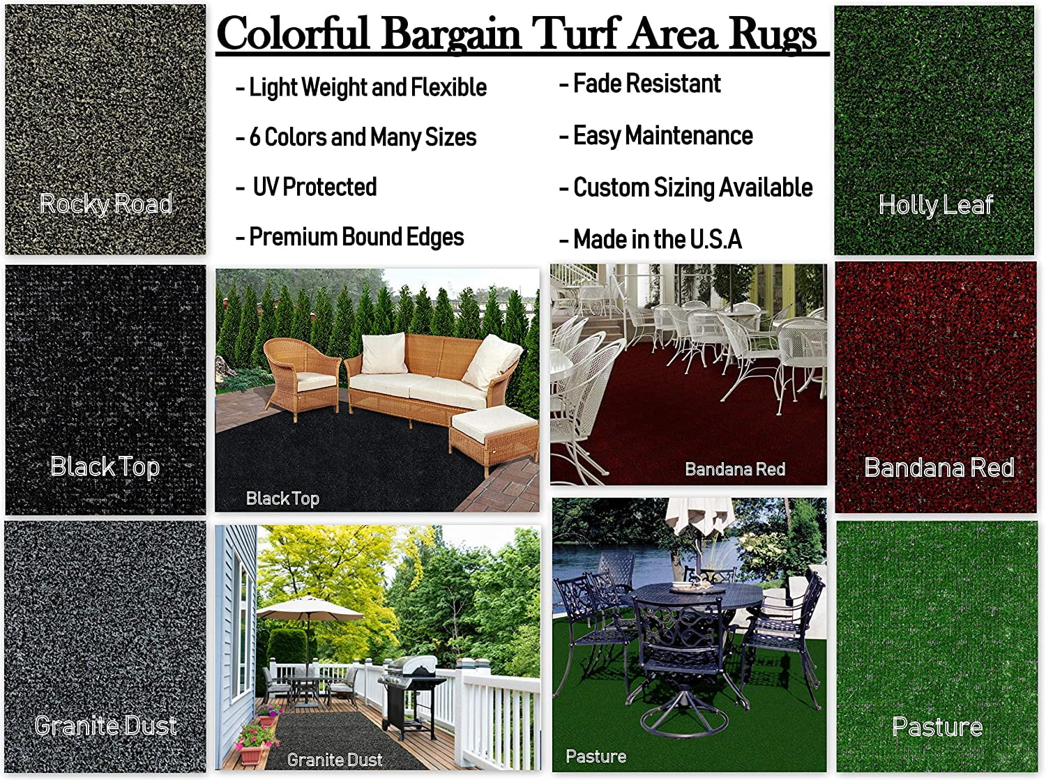 10'x12' Bandana Red Indoor/Outdoor Bargain-Turf Area Rugs. Great for Gazebos, Decks, Patios