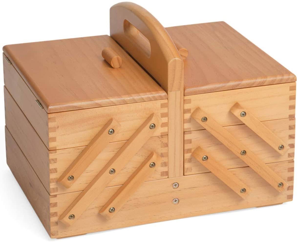 Hobbygift Cantilever 3 Tier Sewing Box Light Wood Mid Shade Wooden 23x31x24 cm