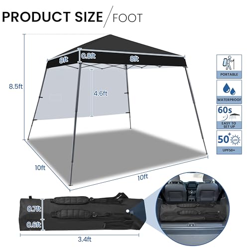 Topeakmart 10 x 10ft Pop-Up Canopy Tent, Portable Instant Shelter Tent with Sun Shade Wall, Outdoor Canopy with Bonus Backpack Bag for Family Trip