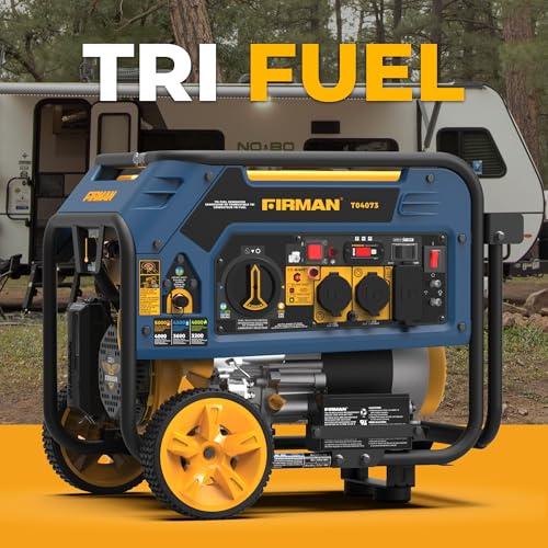 FIRMAN T04073 Tri Fuel Portable Generator, 4000W Electric Start, 120/240V, CO Alert, Quiet 67dB, 223cc Engine, 5-Gallon Tank, 14 Hrs Runtime