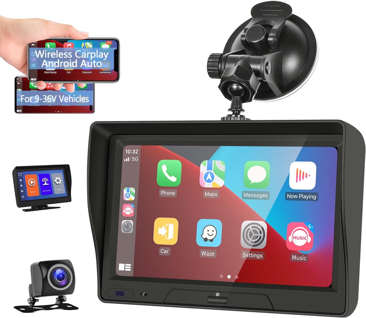 Portable Bluetooth Car Stereo Carplay Android Auto Reversing Monitor Kit