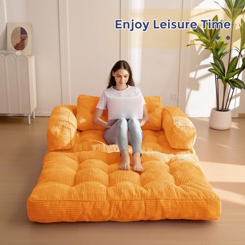 MAXYOYO Folding Sofa Bed, L-Shaped Convertible Sofa Bed with Armrest Foldable Sleeper Couch with Pillow