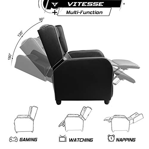 VITESSE VIT Gaming Recliner Chair Racing Style Single PU Leather Sofa Modern Living Room Recliners Ergonomic Comfortable Home Theater Seating, Blue.