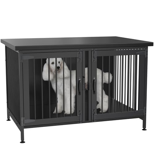GDLF Double Dog Crate with Divider for 2 Small or 1 Dog, Furniture Style Kennel Indoor Cage with Removable Panel (Int.dims:36.2”Wx24.5”Dx21”H), Black