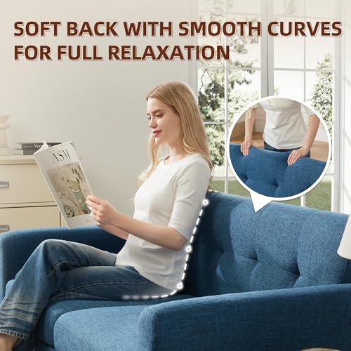 Tbfit L Shaped Couch Sofa, 80" W Mid-Century Modern Sectional Couches, 3 Seater Sofas with Wide Chaise Lounge & Two Pillows