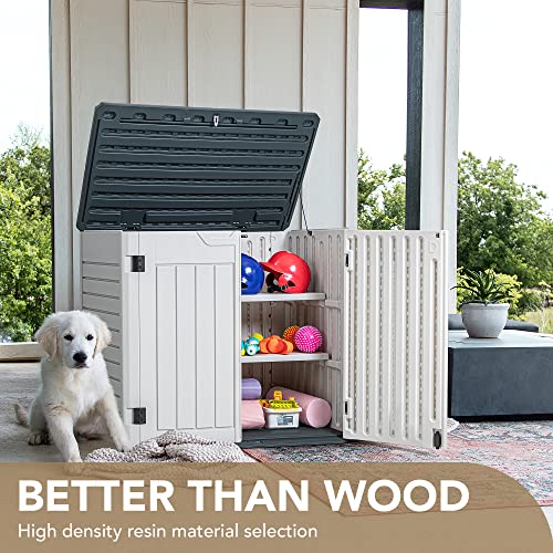 Devoko Resin Outdoor Storage Shed 34 Cu Ft Horizontal Outdoor Storage Cabinet Waterproof Patio Tools Storage Box for Sofa Cushion