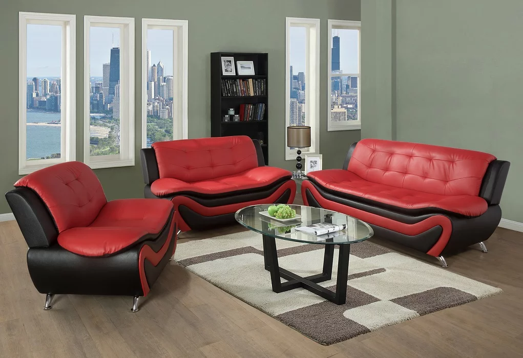 PonLiving Furniture Benny 77.5'' 3 Pieces Living Room Sofa Set, Chairs, Loveseat and Sofas