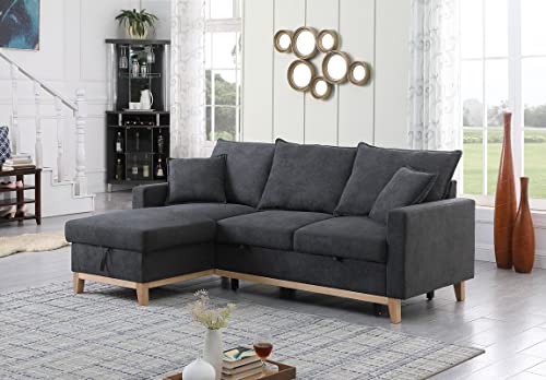 Ball & Cast Convertible Sofa Bed with Reversible Storage Chaise,Linen Sleeper Sofa Couch L Shaped Pull Out Couch Bed