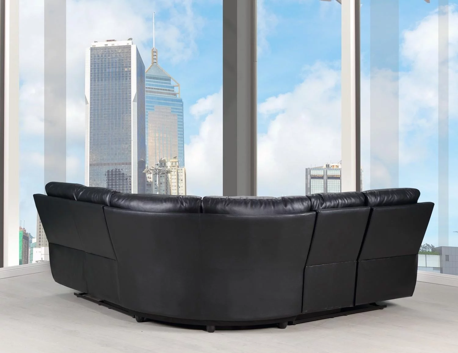 Black Leather Air Power Reclining Sectional Contemporary Global United 9241