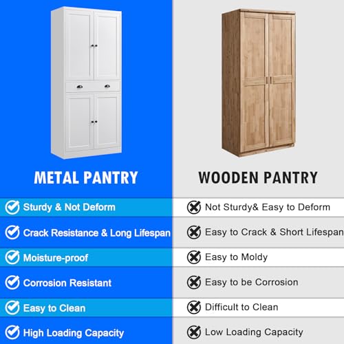 Pantry Cabinet, 71 Inch Tall Kitchen Storage Cabinet, Metal Pantry Cabinet with Doors and Adjustable Shelves, Black Food Cupboard