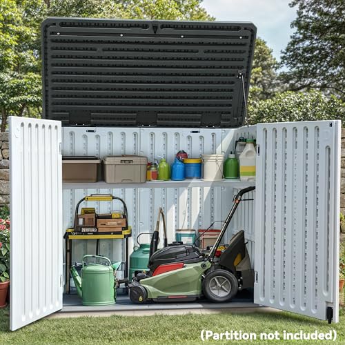 YITAHOME Outdoor Horizontal Storage Sheds w/o Shelf, Weather Resistant Resin Tool Shed, Multi-Opening Door for Storage of Bike, Trash Cans