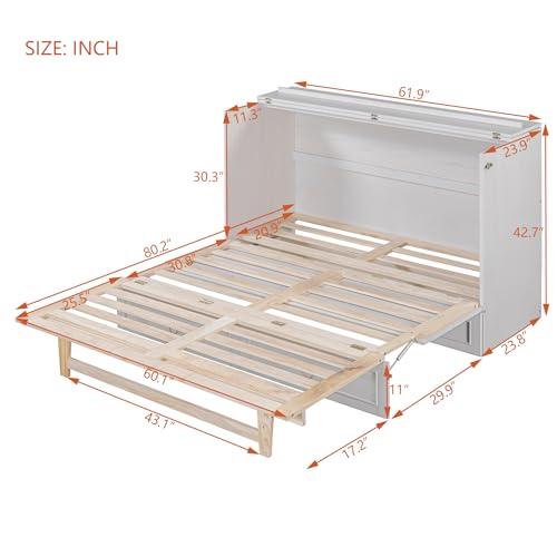 Harper & Bright Designs Queen Size Murphy Wall Bed, Chest Cube Cabinet With USB, Charging Station and Large Storage Drawer for Home Office