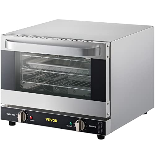 VEVOR Commercial Convection Oven, Conventional Oven Countertop, Toaster w/Front Glass Door, Electric Baking Oven w/Trays Wire Racks Clip Gloves, 120V