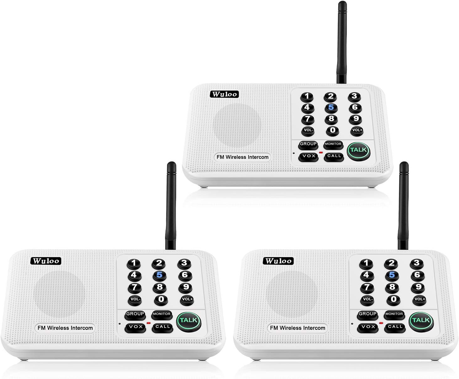 Wuloo Intercoms Wireless for Home 5280 Feet Range 10 Channel 3 Code, Wireless Intercom System for Home House Business Office, Room to Room Intercom