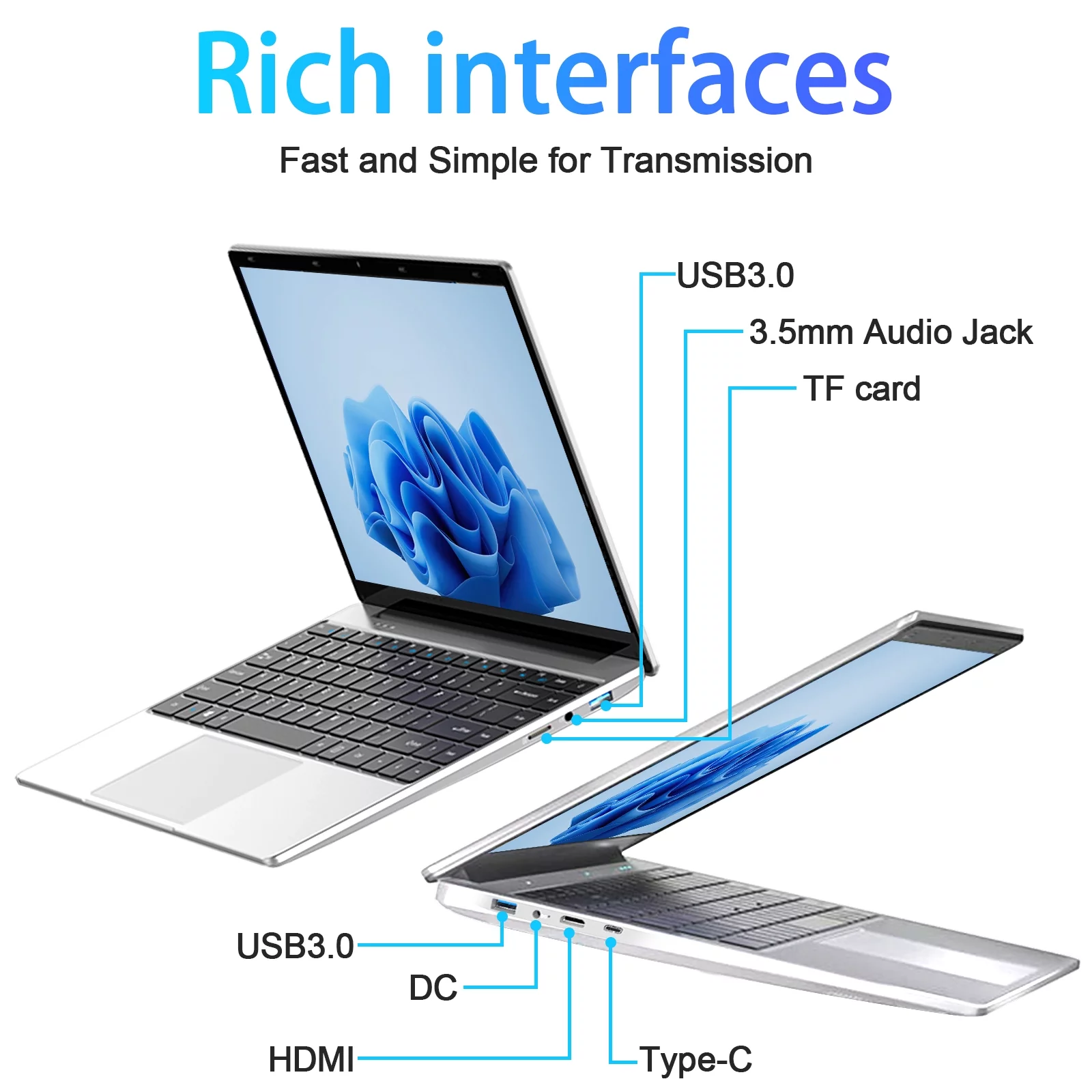 Temlicolo 14.1" Laptop, 8GB RAM PC, 256GB SSD, Intel Celeron N4020C up to 2.8GHz, Windows 11 Pro, Webcam, 1TB SSD Expansion, Silver