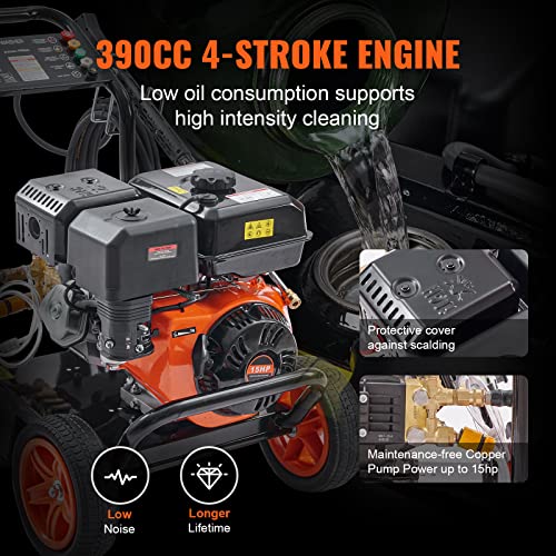 VEVOR Gas Powered Pressure Washer 3400 PSI 2.6 GPM, with Spray Gun and Extension Wand, 5 Quick Connect Nozzles, Copper Pump