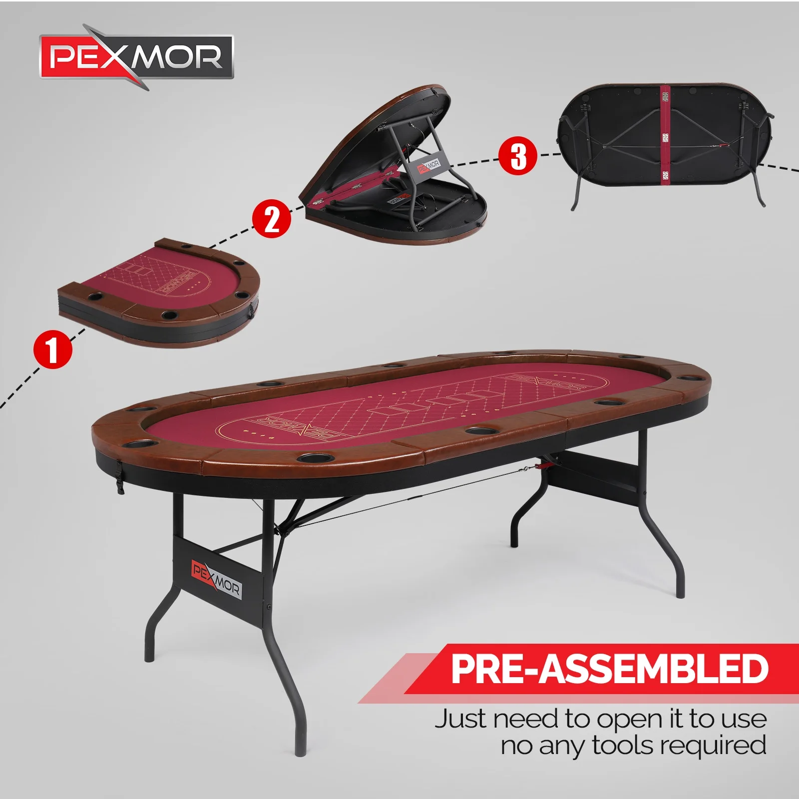 PEXMOR Foldable 10 Player Poker Table, Folding Casino Table Texas Holdem Poker Table