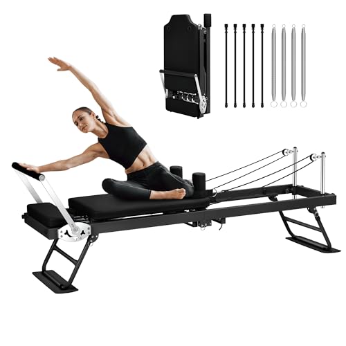 Pilates Reformer Machine for Home Workout, 78" Foldable Pilates Equipment with Dual Resistance& Springs and Cords