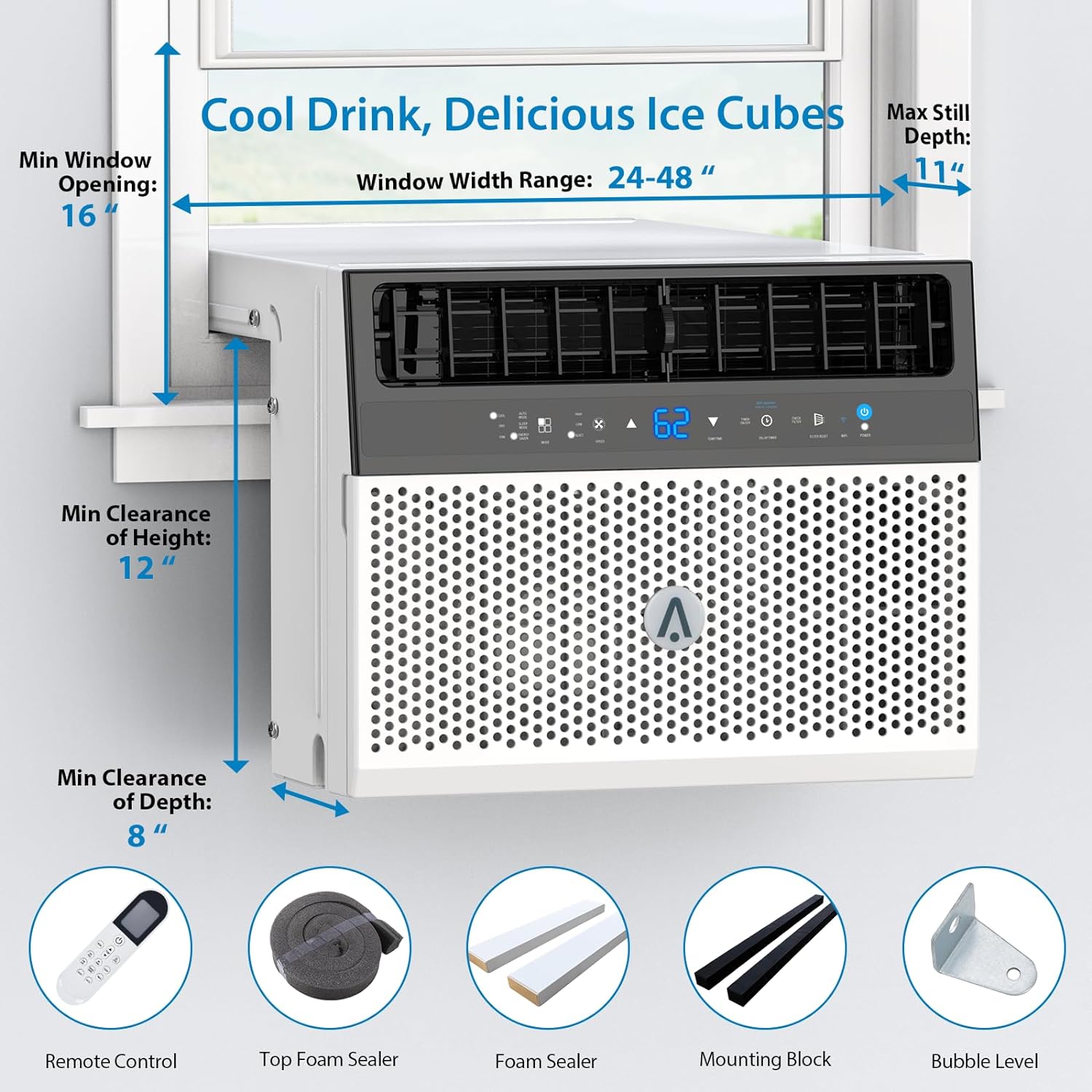 6000 BTU Window Air Conditioner U-Shaped, Window ac Air Units U Shaped Cools Up to 250 sq. ft., Open Window Flexibility, 6 Modes, Sleep Mode