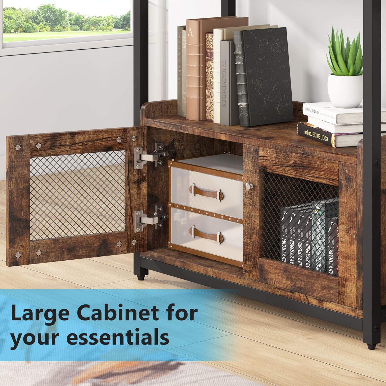 Tribesigns Industrial Bookshelves and Bookcase with 2 Storage Cabinets