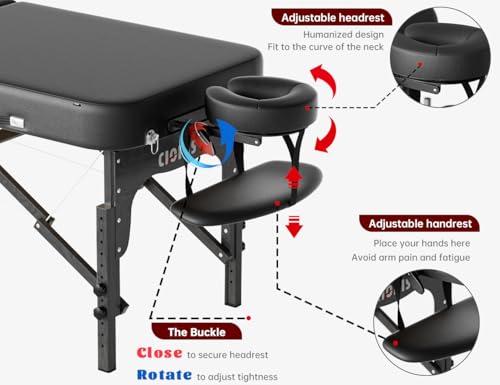 CLORIS 84" Professional Massage Table Portable 2 Folding Lightweight Facial Solon Spa Tattoo Bed Height Adjustable with Carrying Bag & Aluminium Leg